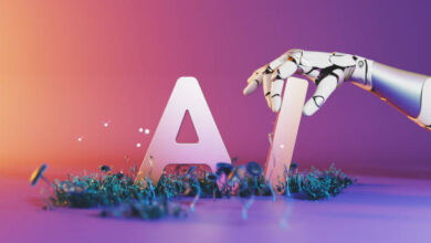 A robot hand placing letters ai