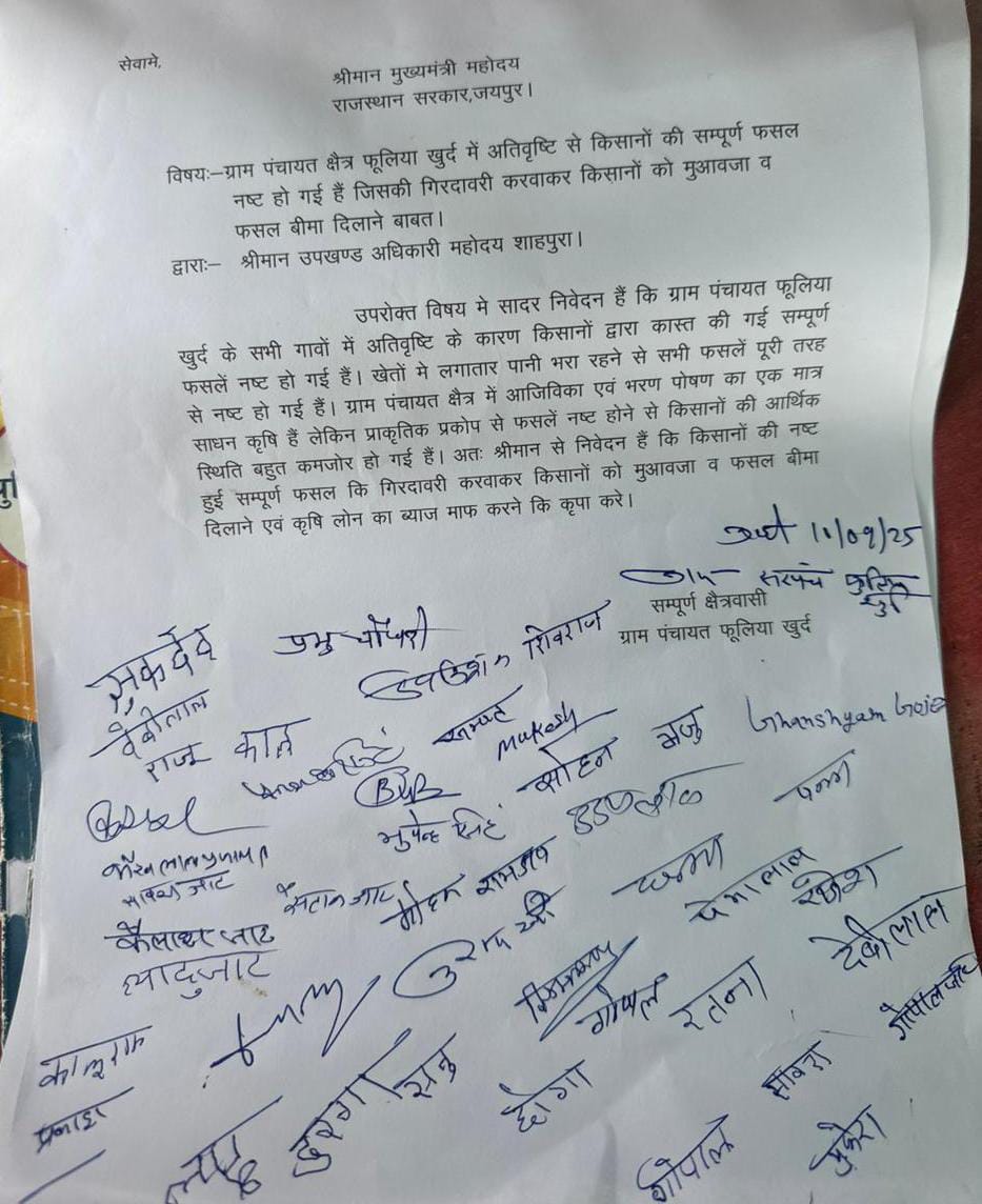 फसल खराबे को लेकर ग्राम पंचायत फुलिया खुर्द के किसानो ने मुआवजे की मांग की 1 WhatsApp Image 2025 09 10 at 17.44.55