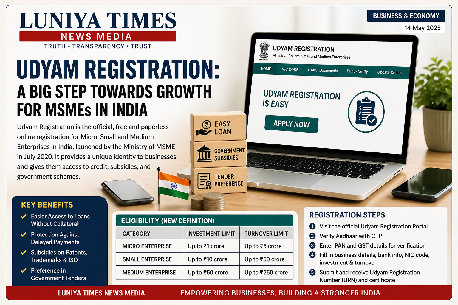Udyam Registration 2026: Benefits, Eligibility & Online Registration Process for MSMEs in India | उद्यम पंजीकरण 2026: लाभ, पात्रता और ऑनलाइन पंजीकरण प्रक्रिया 1 Udyam Registration