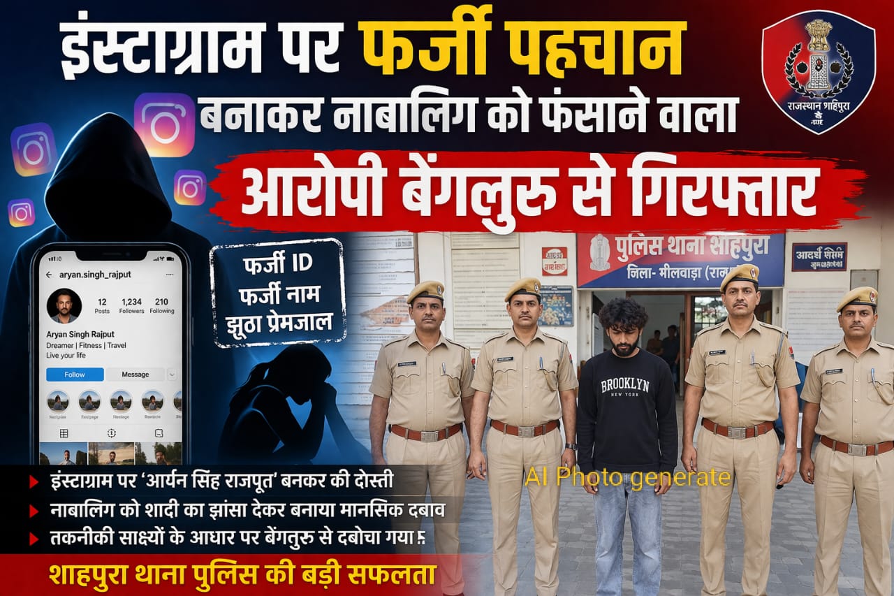 भीलवाड़ा | इंस्टाग्राम पर फर्जी पहचान बनाकर नाबालिग को फंसाने वाला आरोपी बेंगलुरु से गिरफ्तार 1 इंस्टाग्राम