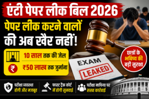 संसद में पारित एंटी पेपर लीक बिल 2026 को दर्शाती सांकेतिक तस्वीर। नए संशोधन के तहत पेपर लीक और परीक्षा में धोखाधड़ी करने वालों के खिलाफ कड़ी सजा और भारी जुर्माने का प्रावधान प्रस्तावित किया गया है