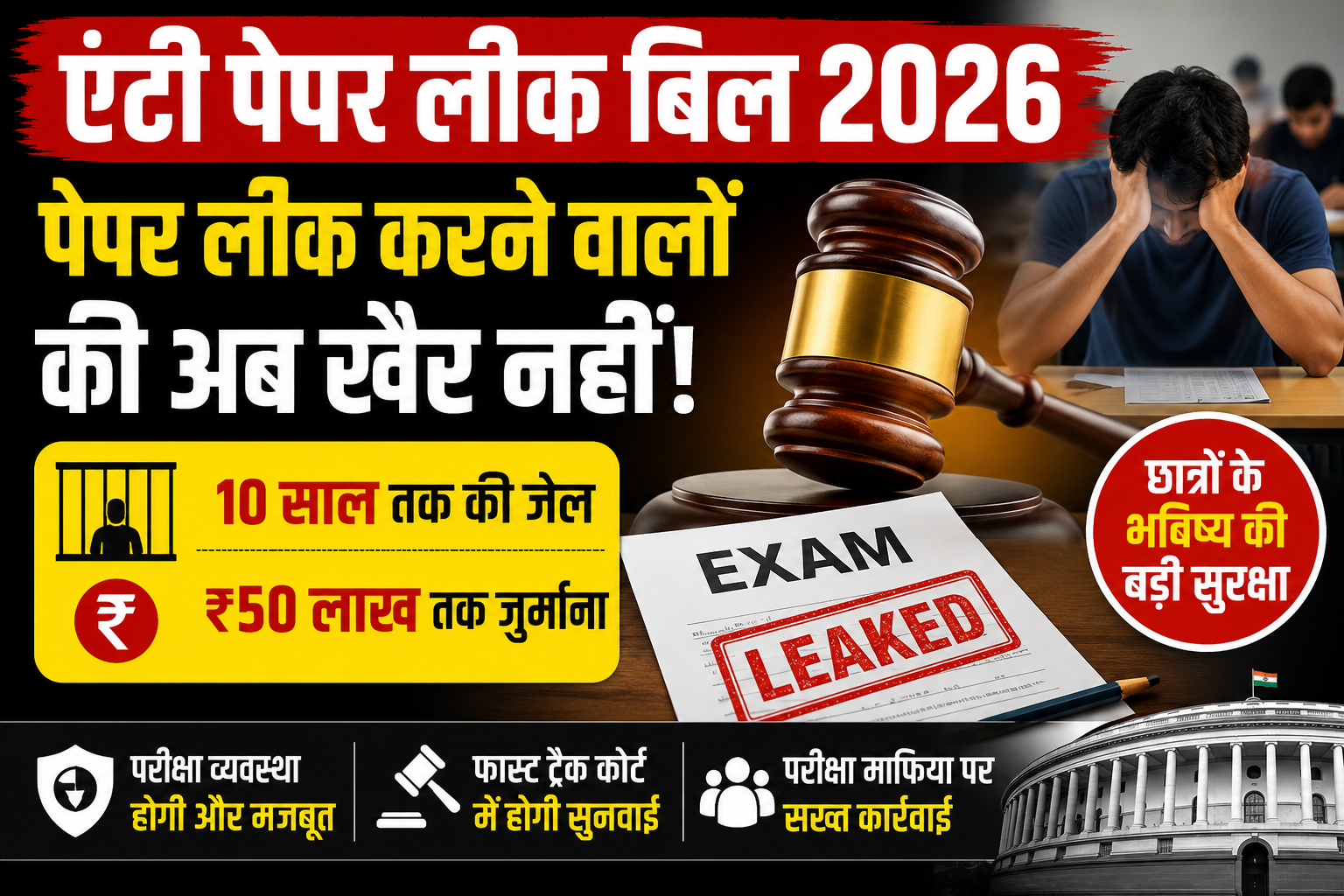 संसद में पारित एंटी पेपर लीक बिल 2026 को दर्शाती सांकेतिक तस्वीर। नए संशोधन के तहत पेपर लीक और परीक्षा में धोखाधड़ी करने वालों के खिलाफ कड़ी सजा और भारी जुर्माने का प्रावधान प्रस्तावित किया गया है Anti Paper Leak Bill 2026